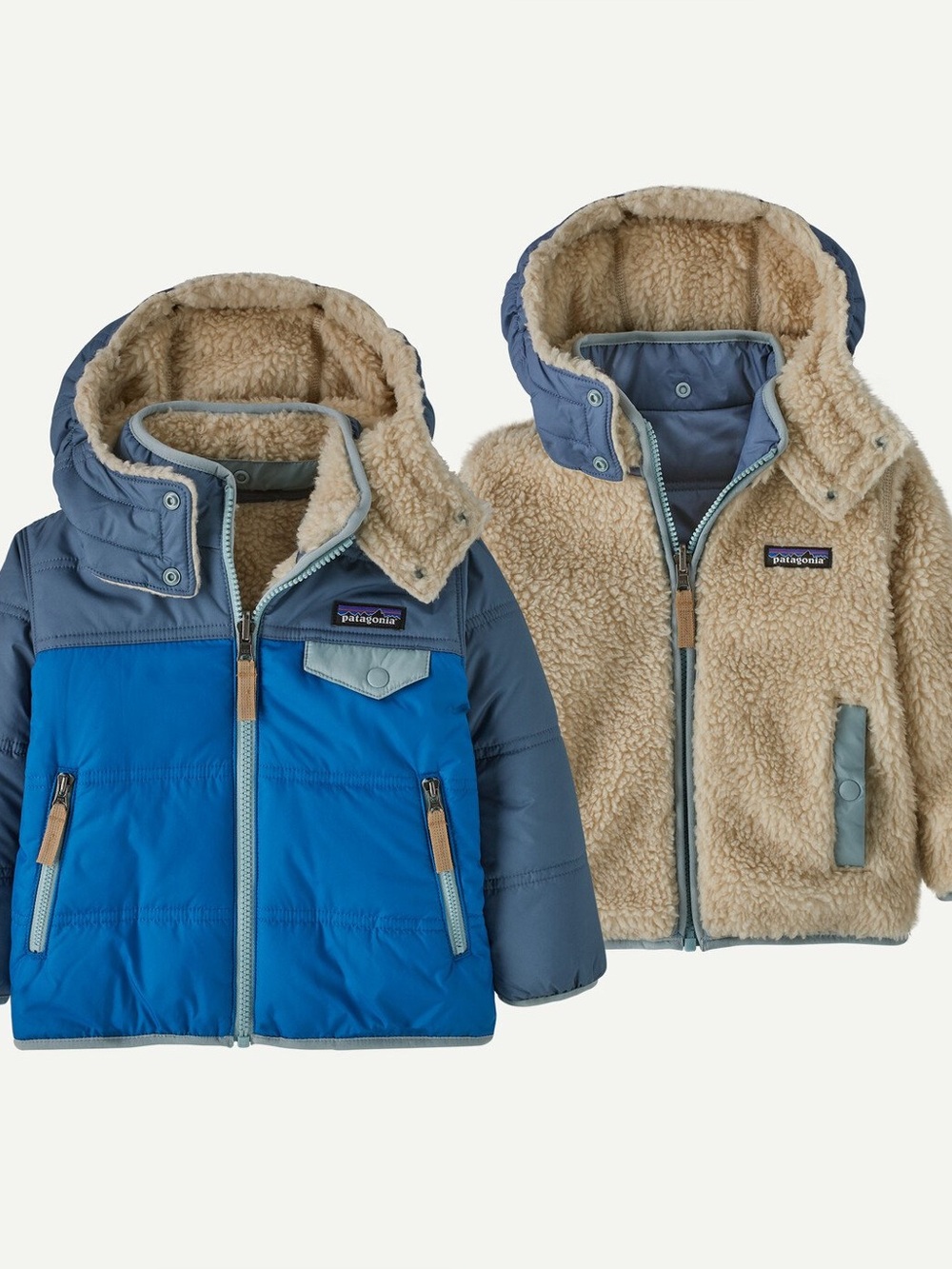 Patagonia tribbles reversible cream and blue coat boys